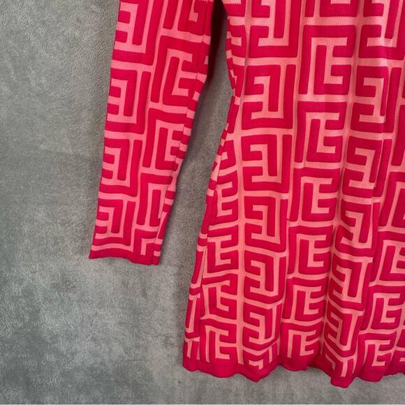 Bodycon Mini Dress Women Large Hot Pink Jacquard Knit Fitted Going Out‎ Party - Picture 8 of 14